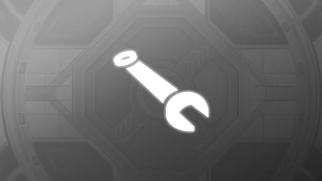 Llave de mantenimiento blanca sobre el fondo gris de una arena de Rocket League