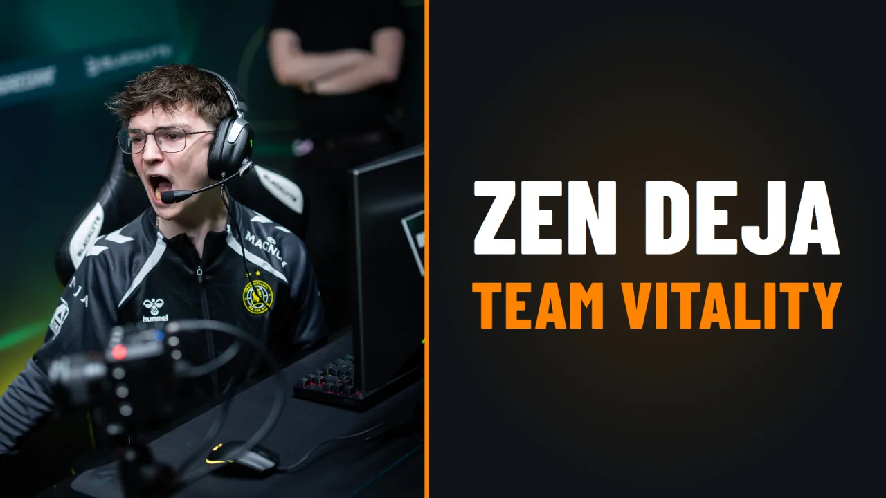 Zen grita con los auriculares puestos y la chaqueta de Team Vitality; al lado, el texto Zen deja Team Vitality